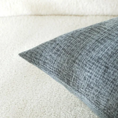 Vista 4 de Stellhome Juego de 2 fundas de almohada de felpilla azul gris de 16 x 16 pulgadas, fundas de cojín con textura de línea suave, decoración bohemia