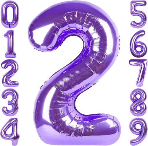 Vista 22 de Globo de número 0 de 40 pulgadas de RainbowQ Party, grande, color púrpura, para niños o niñas, números del 0 al 9, de papel de aluminio y Mylar
