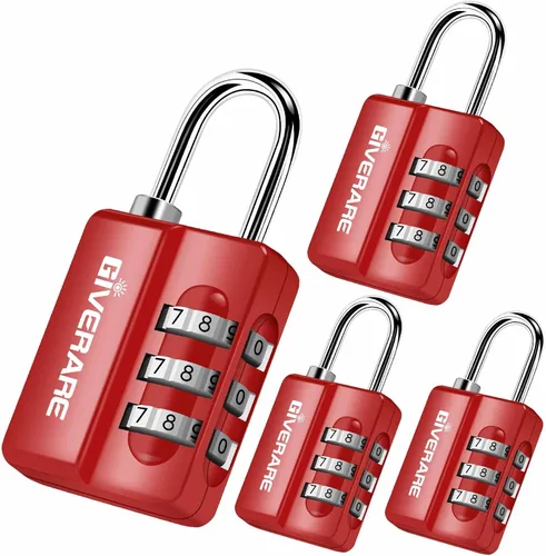 Vista 9 de GIVERARE Paquete de 4 cerraduras de combinación, candado de 3 dígitos sin llave, cerraduras de equipaje reiniciables para mochila, gimnasio, escuela