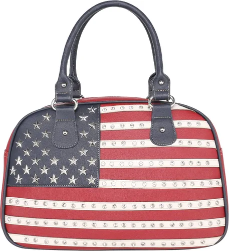 Vista 6 de Montana West Western Tooling - Juego de 3 maletas de cuero vegano en relieve, ruedas giratorias de mano para viajes, DD bandera americana roja