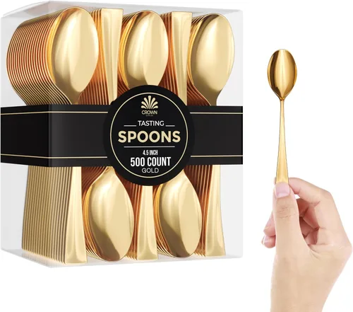 Vista 9 de Mini cucharas de postre – Paquete a granel de 100 cucharas desechables transparentes de plástico de 4 pulgadas para aperitivos – Aspecto real