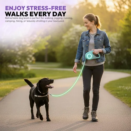Vista 4 de Correa retráctil para perro de 10 pies – Correa reflectante resistente para perros grandes, medianos y pequeños – Línea larga sin enredos con mango