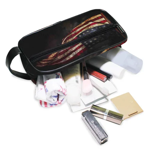 Vista 5 de Neceser de viaje de nailon, kit de afeitado, estuche de maquillaje, organizador de cosméticos para hombres y mujeres (bandera estadounidense)