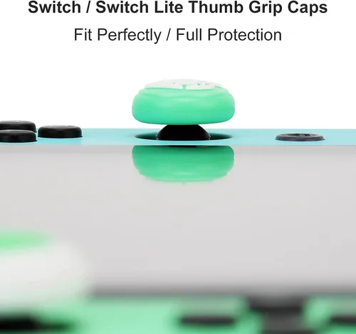 Vista 5 de Tscope Lindas tapas de agarre para el pulgar para Nintendo SwitchLiteOLED para Animal Crossing Kawaii Leaf Joystick Analog Soft Silicone Button