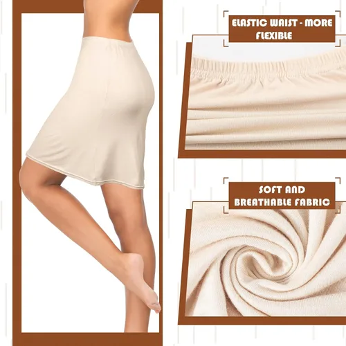 Vista 4 de 3 piezas de nailon antiestático medio deslizamiento para mujer, tacto sedoso, anti adherencia, por encima de la rodilla, medio deslizante
