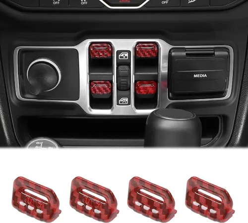 Vista 16 de Cherocar 4 piezas de cubierta de botón de interruptor de ventana Accesorios interiores para Jeep Wrangler JL JLU y Gladiator JT 2018-2026