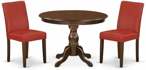 Vista 15 de East West Furniture HBAB3-ABK-24 Hartland - Juego de habitación de 3 piezas que contiene una mesa de comedor redonda con pedestal y sillas tapizadas