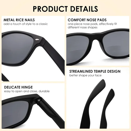 Vista 4 de HIYANJN 2 pares de lentes de sol de lectura bifocales para hombres y mujeres al aire libre tintados gafas de lectura con bisagra de resorte