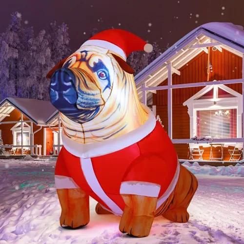 Vista 3 de COMIN Inflables de Navidad de 4 pies de alto para perro, decoración al aire libre, bulldog inflable con luces LED integradas, decoración de patio