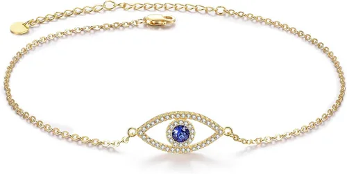 Vista 7 de AOBOCO Tobillera de plata de ley para mujer, pulsera de tobillo de ojo turco de mariposa de cristal, libélula