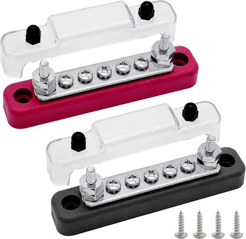 Vista 10 de Ampper 2 pernos M6 Bloque de distribución de energía Barra colectora 5 x #8 Rojo & negro