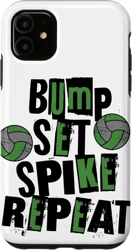 Vista 5 de iPhone 15 Parents Girls Volleyball Bump Set Spike Repeat Green & Black Case