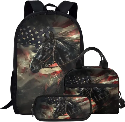 Vista 2 de Rnyleeg Mochilas para niños, 3 en 1, juego de bolsas escolares con bolsa de almuerzo, estuche para lápices, tamaño único, mochila universitaria