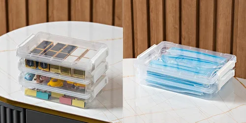 Vista 3 de ELETINA Contenedores de almacenamiento de plástico con tapas de pestillo, estuche portátil para proyectos, caja de archivos transparente