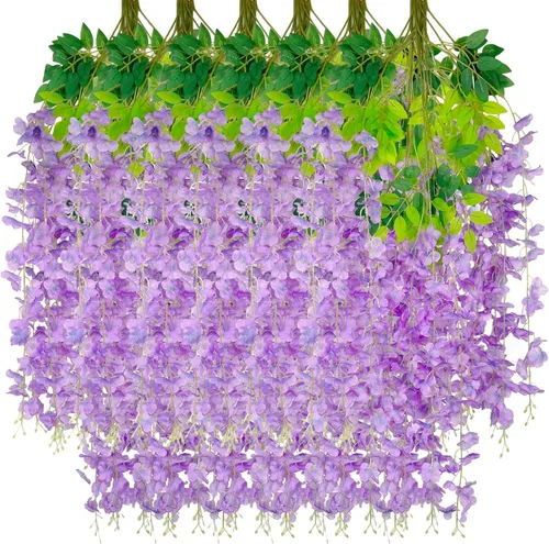 Vista 40 de Paquete de 5 guirnaldas de flores colgantes de glicina rosa, enredaderas de flores artificiales de 3.77 pies, glicinia falsa, guirnalda colgante