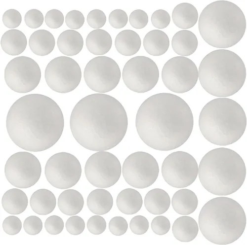 Vista 4 de Paquete de 300 bolas de espuma para manualidades, 4 tamaños incluyendo 1-2 pulgadas, bolas redondas lisas de poliestireno, bolas de espuma