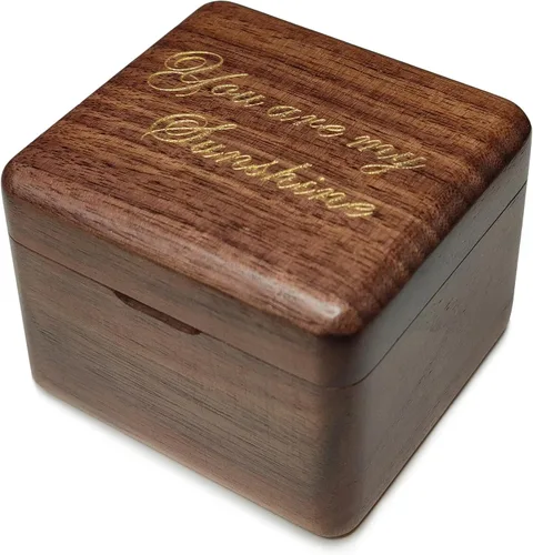 Vista 3 de Caja de música de madera maciza natural grabada con láser "You are My Sunshine", mini marco de fotos musical, melodía de "You are My Sunshine".
