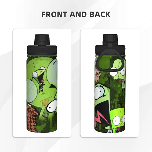 Vista 2 de Botella de agua con aislamiento deportivo de 18 oz, diseño de anime Zim, hervidor de agua de acero inoxidable, novedoso vaso portátil para viajes