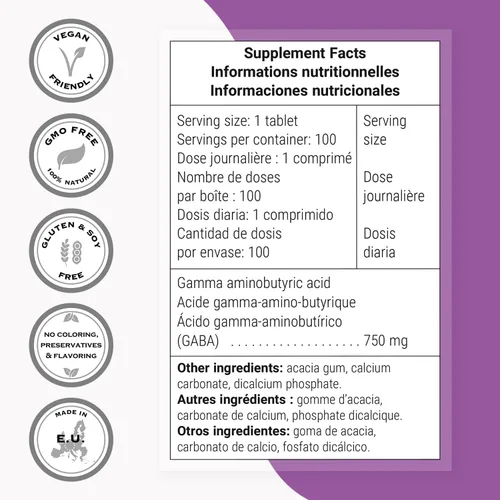Vista 4 de Supersmart - GABA 750 mg por día (alta resistencia) - Suplemento GABA de ácido gamma-amino-butírico Sin OMG y sin gluten - 100 tabletas