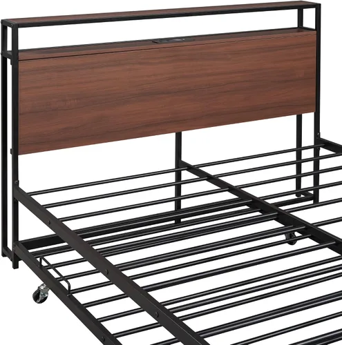 Vista 6 de Harper & Bright Designs Cama de plataforma matrimonial con nido y puertos USB, marco de cama matrimonial de metal con cabecera de almacenamiento