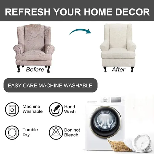 Vista 72 de Eco-Ancheng Funda para silla Wingback, 2 piezas, respaldo de ala, fundas de elastano para sillón con respaldo de ala, fundas para sillón con parte