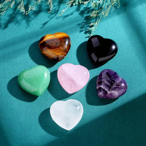 Vista 6 de QINJIEJIE 3 piezas de cristales de corazón grandes de 1.2 pulgadas, cuarzo rosa, obsidiana, transparente, natural, curativo, piedras