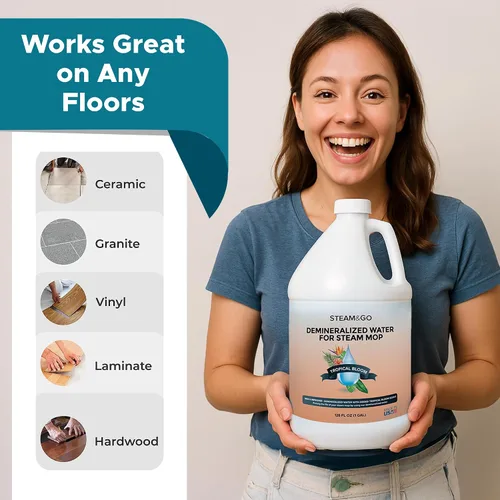Vista 5 de Steam & Go Solución de limpieza de agua desmineralizada para limpiadores de vapor de pisos y superficies múltiples, compatible con todas las mopas
