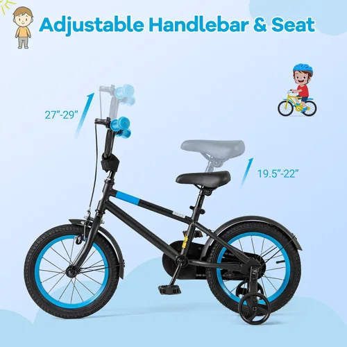 Vista 3 de BABY JOY Bicicleta infantil de macarones coloridos, de 12, 14, 16 y 18 pulgadas, bicicleta deportiva para niños con ruedas de entrenamiento