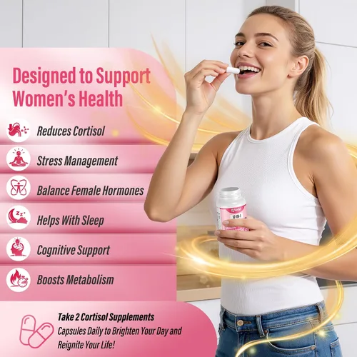 Vista 5 de Reductor de cortisol, suplemento de cortisol 17 en 1 para mujeres, armonía hormonal para mujeres con Ashwagandha, Rhodiola Rosea, glicinato