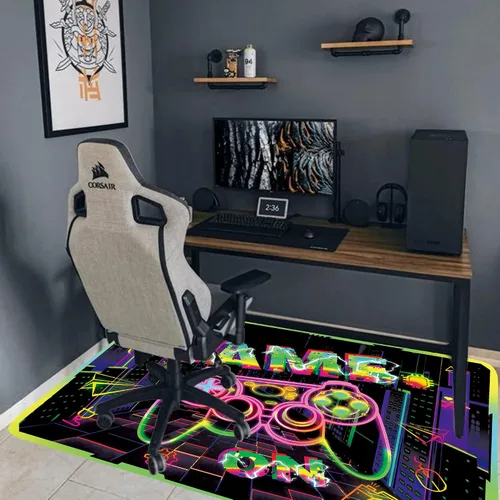 Vista 4 de Alfombra de área de juegos con luz negra para decoración de dormitorio, alfombra estampada de juegos, alfombra gamer que brilla en la luz negra