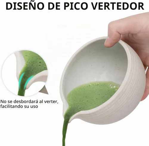 Vista 5 de Artcome Juego de té matcha japonés, cuenco de matcha con boquilla para verter, bandeja de té, batidor de bambú, soporte para batidor de cerámica