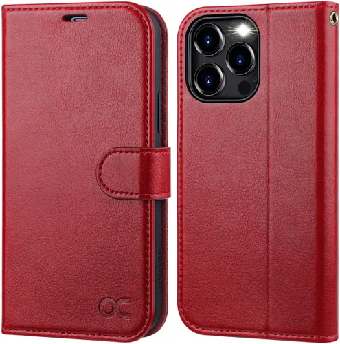 Vista 12 de OCASE Funda compatible con iPhone 15 Pro Max, funda tipo cartera de piel sintética con tarjeteros, bloqueo RFID, soporte a prueba de golpes, funda