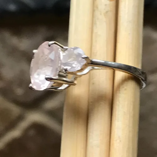 Vista 6 de Anillo de boda de plata esterlina 925 de cuarzo rosa rosa natural de 2.5 quilates, tamaño 5, 6, 7, 8, 9