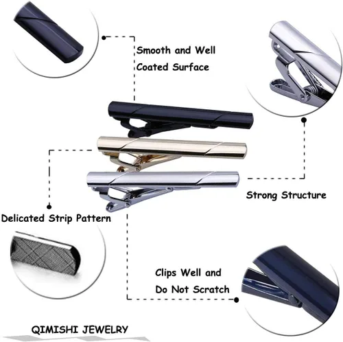 Vista 5 de Juego de clips de corbata para hombre, para corbatas regulares, corbatas, bodas, negocios, clips de corbata