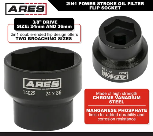 Vista 2 de ARES 14022 – 2-en-1 Filtro de combustible 24mm x 36mm zócalo Flip – Compatible con Ford Power Stroke 2003-2010 6.0L y 6.4L Filtros de combustible
