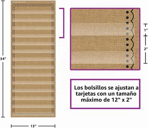 Vista 4 de Tabla organizadora de horario o actividades con 14 bolsillos de arpillera (13 x 34 pulgadas)