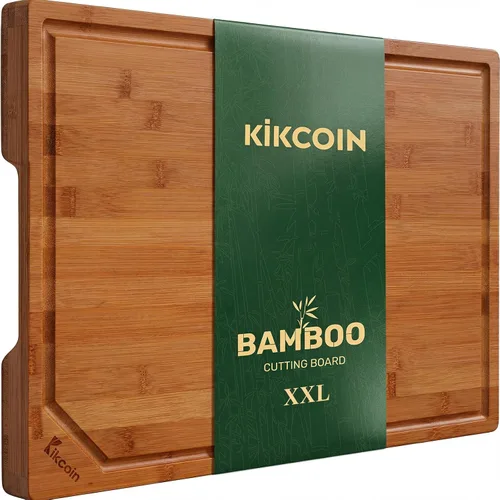 Vista 8 de Tabla de cortar de bambú de 24 pulgadas para cocina, tabla de cortar de madera extra grande con ranura profunda para jugo y mango, tabla de cortar