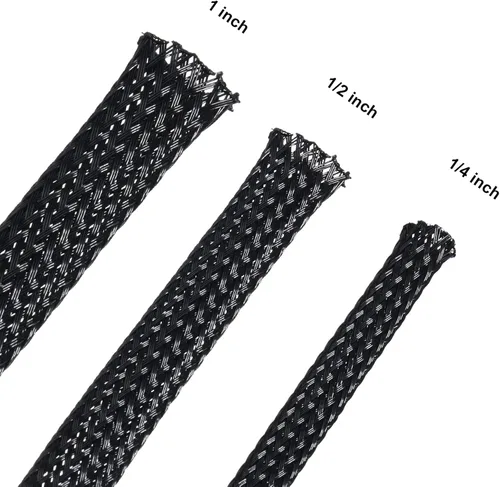 Vista 2 de Boao Funda trenzada expandible de PET de 50 pies, funda trenzada de telar de alambre con 127 tubos retráctiles para audio, video y otros