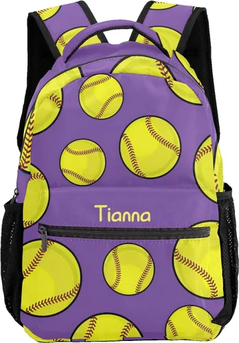 Vista 2 de Mochilas moradas de sóftbol y béisbol personalizadas con nombre, bolsa diaria para adultos para deportes al aire libre, Personalizado 1, 12.2"(L) x