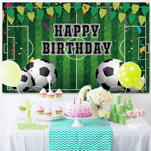 Vista 4 de Telón de fondo de fútbol de 5 x 3 pies para niños, fiesta temática de fútbol, fondo de fotografía, campo de fútbol, fiesta de cumpleaños para niños