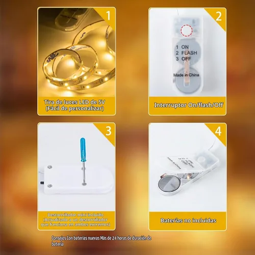 Vista 6 de Juego de 2 tiras de luces LED que funcionan con pilas, 0,5 metros/1 pieza, 60 luces LED de luciérnagas, estrellas y luna, para bricolaje, fiestas