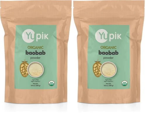 Vista 4 de Yupik Baobab en polvo orgánico de 8.8 onzas, certificado por USDA, sin OMG, vegano, sin gluten, kosher, alto en fibra, superalimento agrio