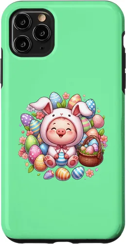 Vista 11 de iPhone 15 Easter Pig in a Easter Bunny Costume Case
