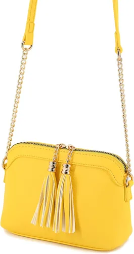 Vista 3 de V+BENIE Bolso cruzado pequeño con borla y correa de cadena, bolso pequeño para mujer