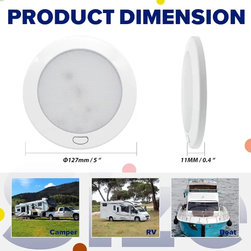Vista 3 de RV Lights Interior Dimmable 12v Led RV Ceiling Light with Switch 5 Inches Round Surface Mount 12 Volts Shower Light for RVs Camper Trailer Boat