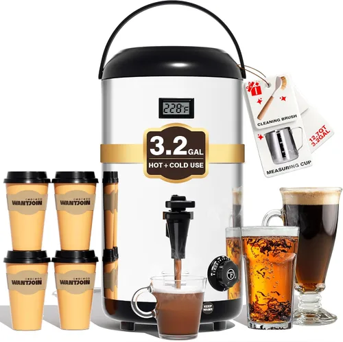 Vista 12 de WantJoin Dispensador de bebidas aislado – Dispensador térmico de acero inoxidable de 8 l/2 galones de bebidas frías y calientes con grifo para té