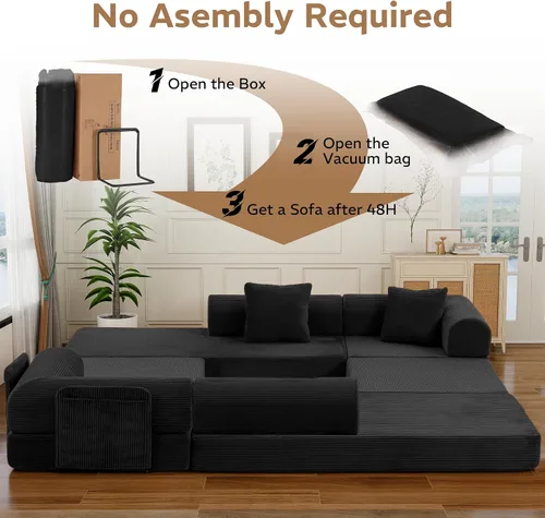 Vista 7 de Sofá cama modular en forma de U de 141.73 pulgadas, sofá de pana modular 6 en 1 con sensación suave como una nube, bolsa de almacenamiento