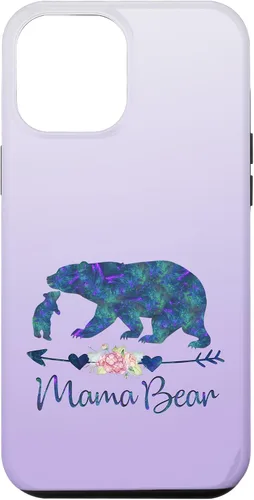 Vista 26 de Teal Blue Purple Floral Mama Bear and One Cub Silver Purple Case for iPhone 17