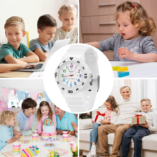 Vista 6 de Reloj analógico para niños, resistente al agua, para enseñar el tiempo, para niños y niñas, correa suave para aprender