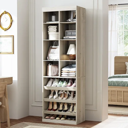 Vista 8 de IRONCK Organizador de zapatos de armario con estantes y cubículos, organizador de almacenamiento estrecho para zapatos, para dormitorio, entrada
